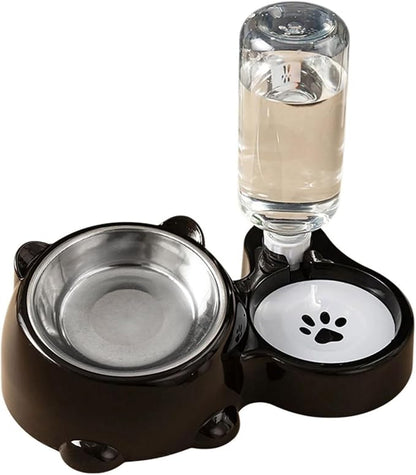 Compact Dog Feeding Station Automatic Water Bottle Removable Stainless Steel Dish Spill Design Double Dog Bowls with Water Bottle