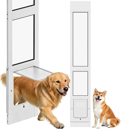 Dog Door for Sliding Glass Door with Magnetic Plastic Flat, Sliding Door Pet Doggie Door Insert with Lock, Adjustable Height No-Cut Required Doggy Door Access Renters, Apartments, Patio (White, M)