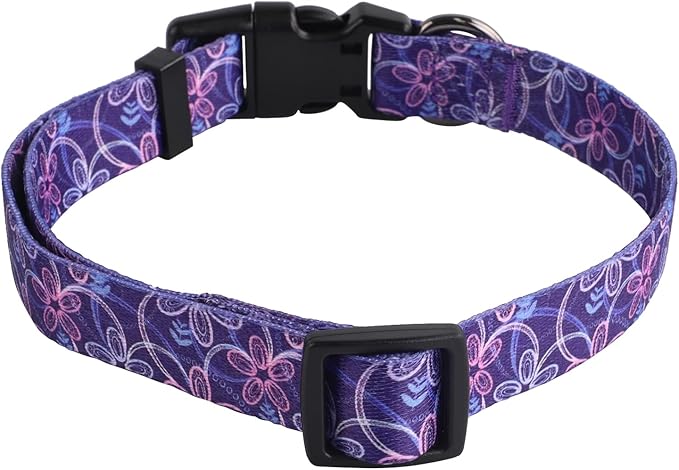 QQPETS Adjustable Soft Dog Collar: Print Flower Pink Multicolor Cute Patterns for XS Small Medium Large Pet Girl Boy Puppy Walking Running Training
