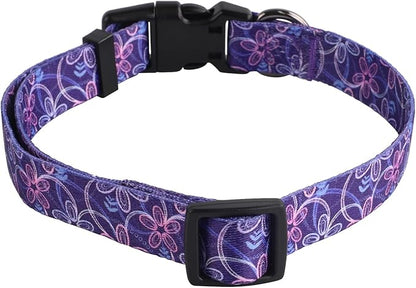 QQPETS Adjustable Soft Dog Collar: Print Flower Pink Multicolor Cute Patterns for XS Small Medium Large Pet Girl Boy Puppy Walking Running Training