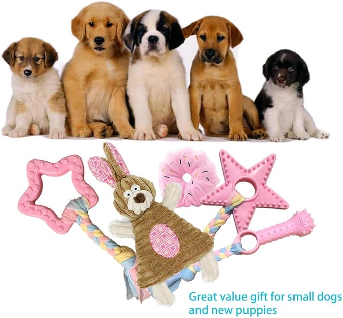 Volacopets Puppy Toys for Teething, Puppy Chew Toys for Small Dogs, Crinkle Dog Toys Small Breed Boredom and stimulating, Dog Toys for Small Dogs, Pink, 5-Pack