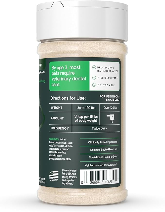VetriScience Healthy Mouth Dog Dental Powder, 2 Pack – Helps Reduce Plaque & Tartar Buildup, Support Clean Teeth & Fresh Breath, Vet-Formulated Oral Care Powder for Dogs & Cats, 2 x 4.2 oz