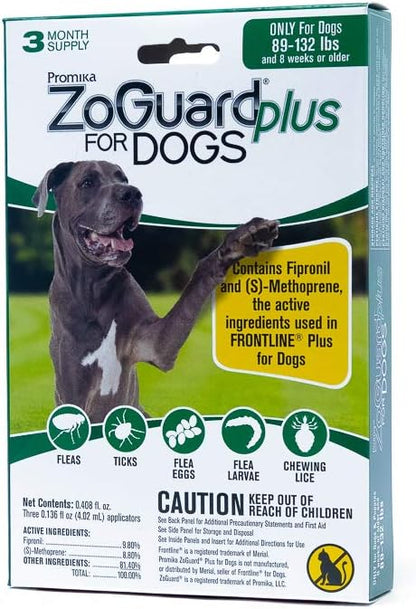 ZoGuard Plus Flea and Tick Prevention for Dogs (XL - 89-132 lb)