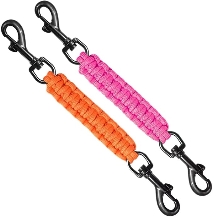 Dog Collar Safety Clip, Collar Companion, Handmade Backup Safety Strap, Double-Ended Clip Leash Connector, Suitable for Dog Harnesses, Prong, Pinch Collars (Pink + Orange, 2 Pack)