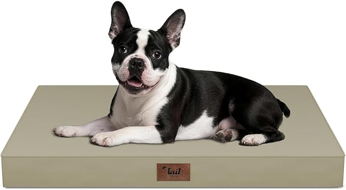 Outdoor Dog Bed for Small Dogs, Waterproof Dog Crate Bed for Medium Dogs Cats, Orthopedic Egg Crate Foam Pet Bed with Washable Removable Oxford Cover, Khaki