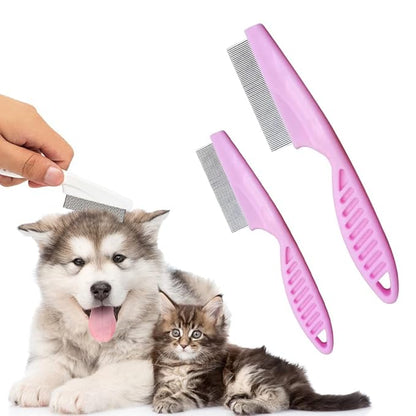 2 Pack Multifunctional Pet Comb, Upgrade Pet Grooming Brush Fine Magic Tear Stain Removal, Fine-Tooth Stainless Massage Comb Kit for Small Puppies and Dogs (Pink)