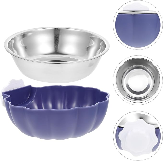 INOOMP Hanging Stainless Steel Dog Feeding Bowl Large Blue Sturdy Pet Feeding Accessory for Puppies and Dogs Household Water and Food Dish