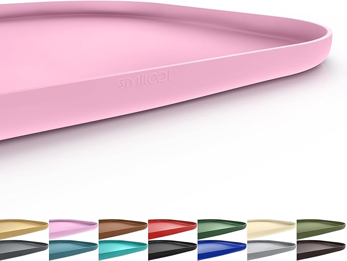 Smilool Silicone Pet Food Mat with Raised Edge for Food and Water Bowl, Dog Feeding Mats, Cat Food Trays for Floor Waterproof, Rubber Tray for Dogs and Cats, 22 x 14 x 0.8 Pink