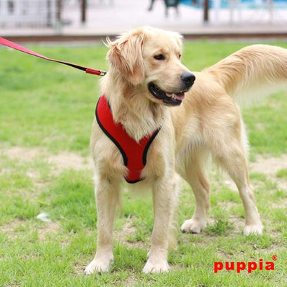 Puppia Soft Dog Harness No Choke Over-The-Head Triple Layered Breathable Mesh Adjustable Chest Belt and Quick-Release Buckle, Red, X-Small