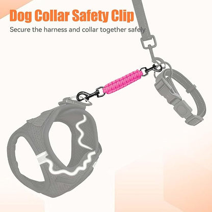 Dog Collar Safety Clip, Collar Companion, Handmade Backup Safety Strap, Double-Ended Clip Leash Connector, Suitable for Dog Harnesses, Prong, Pinch Collars (Pink, 1 Pack)