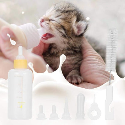 6PCS/ Set Pet Puppy Kitten Feeding Bottle Small Dog Cat Milk Nursing Care Kit Liquid Feeding Supplies 60ml with Replacement Nipples kitten bottle feeding kit (Yellow)