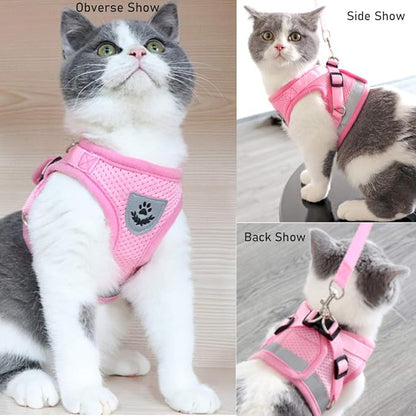 FEimaX Dog Harness and Leash Set for Walking, Soft Mesh Adjustable Easy Control Lightweight Cat Vest Harnesses with Reflective Strips, Escape Proof Small Dogs Cats Vests (Pink, Large)