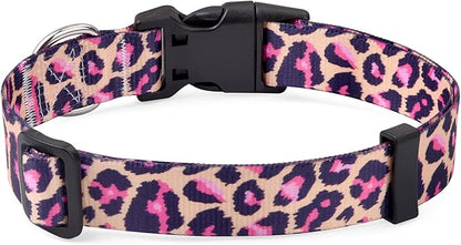 Mihqy Dog Collar with Bohemia Floral Tribal Geometric Patterns - Soft Ethnic Style Collar Adjustable for Small Medium Large Dogs(Pink Leopard,L)