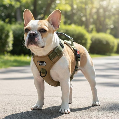 Tactical Dog Harness and Leash Set, No-Pull Adjustable Puppy Vest Collar with Handle, Dual Leash Clips, Reflective Oxford Chest Harnesses with Leashes for Small Dogs Pulling Support S Size