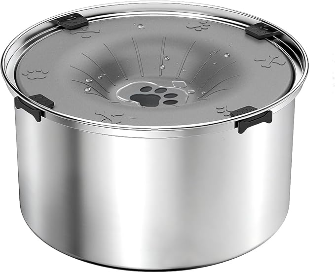 SCHITEC No Spill Dog Water Bowl for Large Dogs, 5.6L / 1.5 Gallon Stainless Steel Splash-Proof Slow Drinking Pet Dish with Floating Disk & Non-Slip Base, Mess-Free Design for Home or Travel-Gray