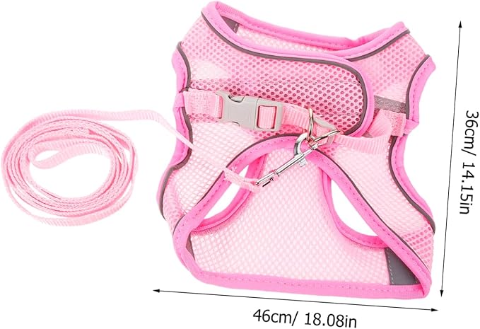 balacoo 1set Reflective Dog Harness and Leash Set Breathable Mesh Outdoor Walking Gear for Summer and Comfortable Pet Walking Pink