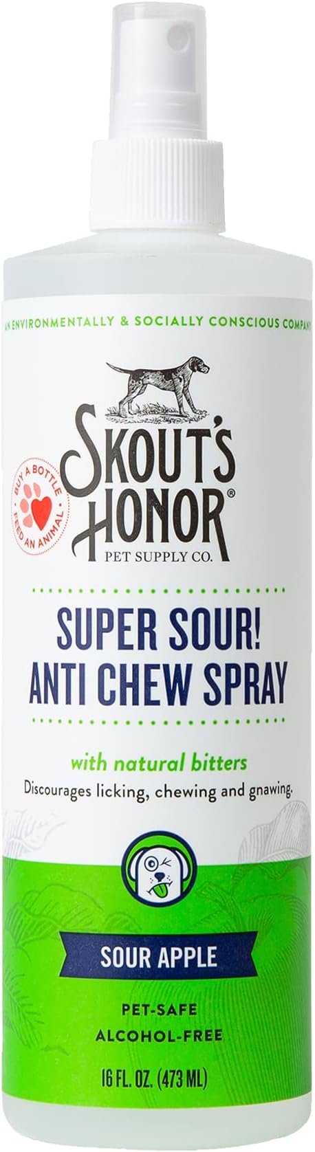 SKOUT'S HONOR Super Sour! Anti Chew Spray - Natural Ultra Bitter Formula to Help Deter that unwanted Chewing, Licking, and Biting - Safe for Pets - Safe for Indoor and Outdoor Use,16 oz
