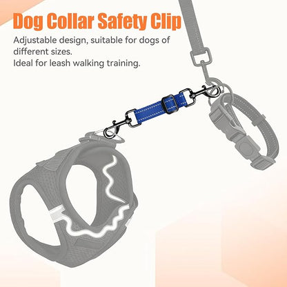 Dog Collar Safety Clip, Reflective Double-Ended Backup Connector for Harness to Collar, Adjustable Safety Clip for Prong, Pinch Collars, Prevents Escapes & Accidental Disconnection