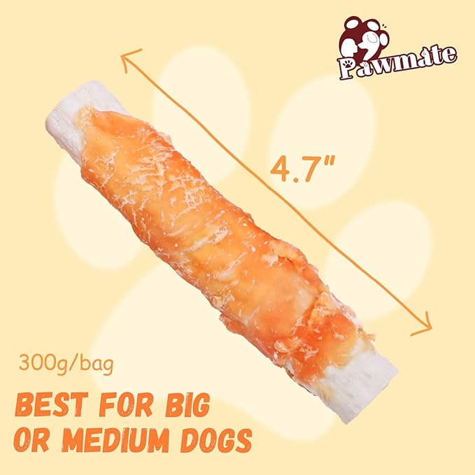 Pawmate Dog Treats Large Breed, Chicken Wrapped Rawhide Sticks with Sweet Potato Sandwich, Rawhide Dog Chews Training Rewards Snacks for Small Medium Large Dogs, 6-7 Counts, 10.6 oz