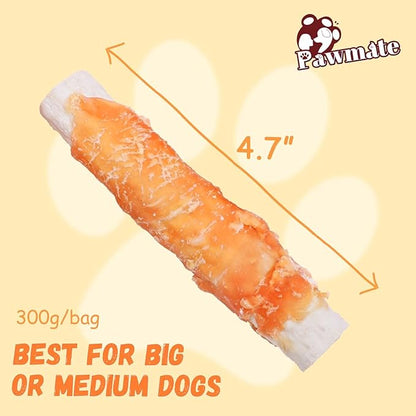 Pawmate Dog Treats Large Breed, Chicken Wrapped Rawhide Sticks with Sweet Potato Sandwich, Rawhide Dog Chews Training Rewards Snacks for Small Medium Large Dogs, 6-7 Counts, 10.6 oz