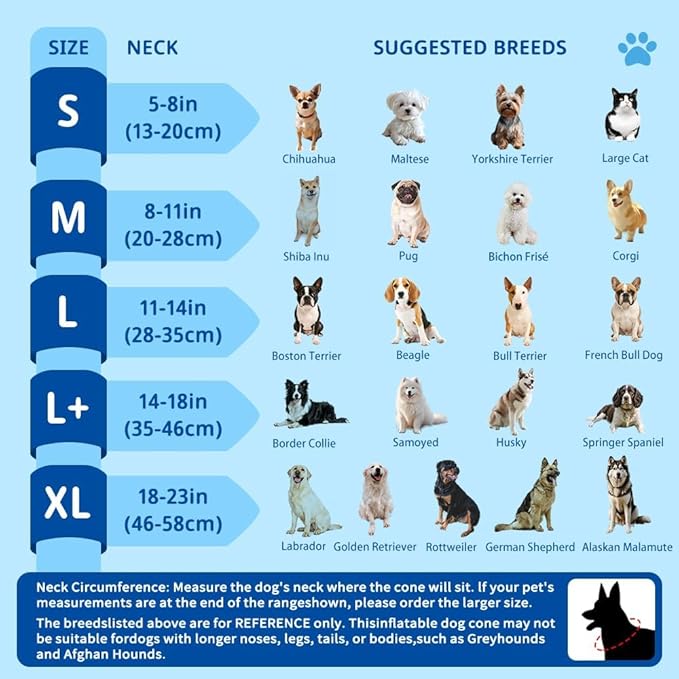 Soft Dog Cone Collar with Anti-Lick Shield, Inflatable Cones Alternative After Surgery for Large/Medium/Small Dogs to Stop Licking, Elizabethan Neck Ecollars of Shame, Comfy Pillow Recovery Blue