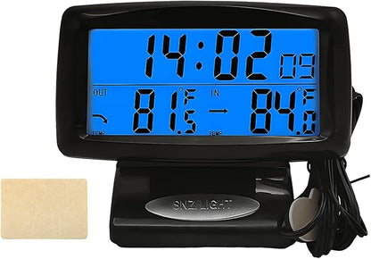 KVAEY Car Digital Thermometer Clock, Dashboard Luminous Thermometer Date Clock with LCD Backlight Display, Vehicle Indoor Outdoor Multifunctional 2 in 1 Dual Fahrenheit Date Clock