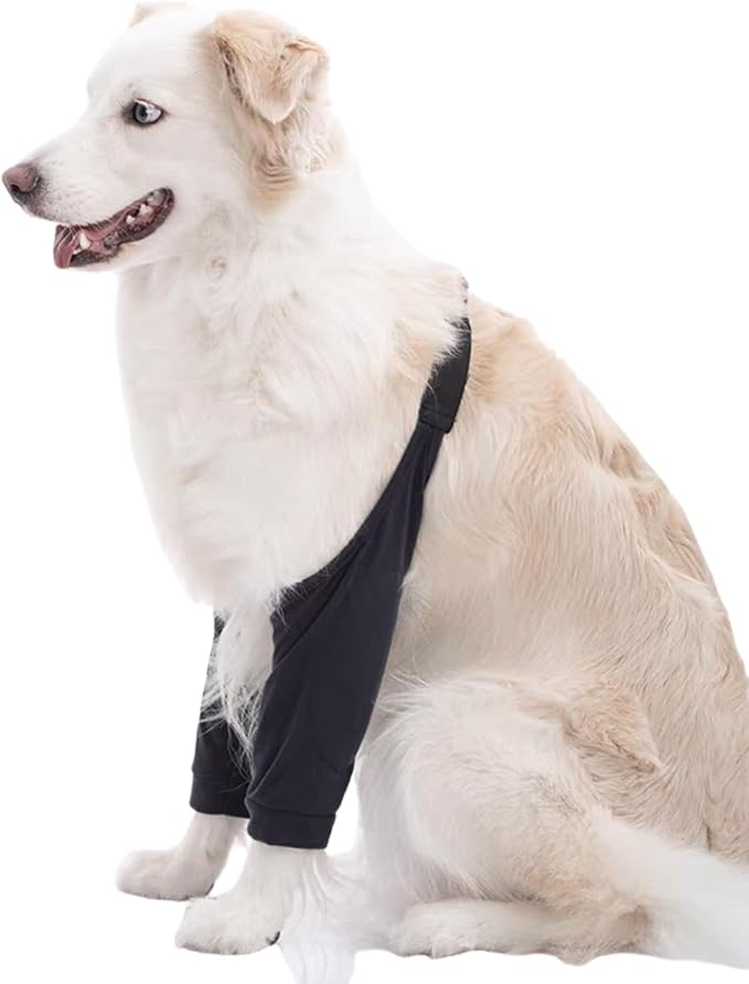 HDKUW Dog Elbow Protector, Dog Front Leg Recovery Sleeve for Prevent Licking Wound, Elbow Sleeves with Mesh Pad for Medium Large Dogs Black 3XL
