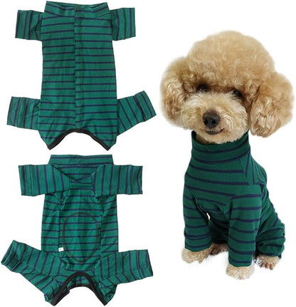 Dog’s Recovery Suit Post Surgery Shirt for Puppy, Full Coverage Dog's Bodysuit Wound Protective Surgical Clothes for Small and Medium Pets (Green Black Stripe-m)