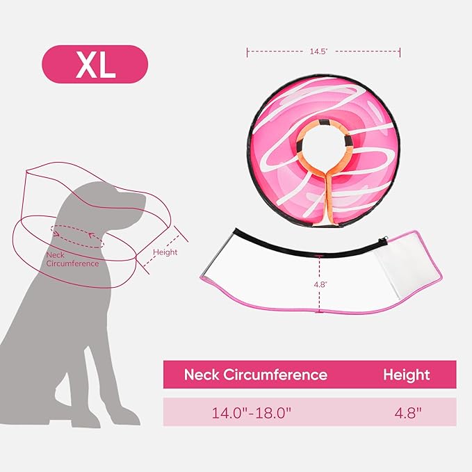 Supet Raised Inflatable Dog Cone After Surgery - Adjustable Recovery Donut Collar with Removable Shield to Stop Licking Wounds & Protect Stitches - Soft Dog Cone Alternative for Large Dogs (Pink,XL)