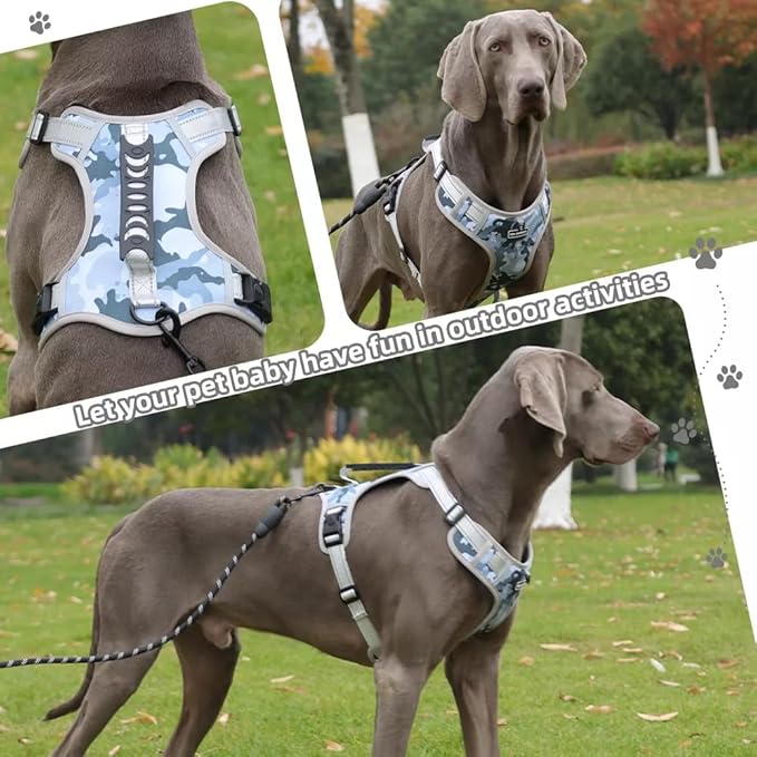 Dog Harness No Pull Adjustable Reflective,for Medium and Large Small Dog with Leash 59.06in (Camouflage, XL)