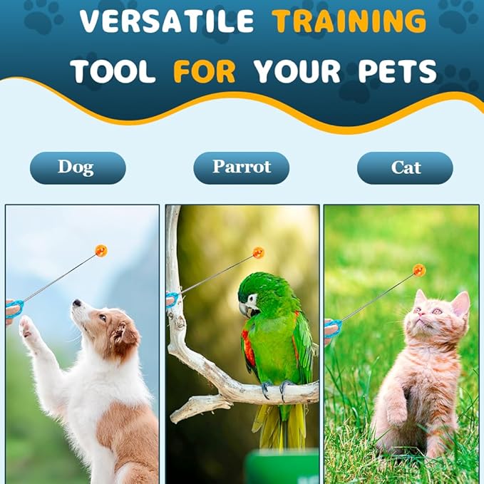 DuDuDog Dog Training Clicker for Training with Retractable Target Stick and Bright Ball, Clear Plastic Handle, Adjustable Length Trainer for Dogs, Puppies, Cats and Pets