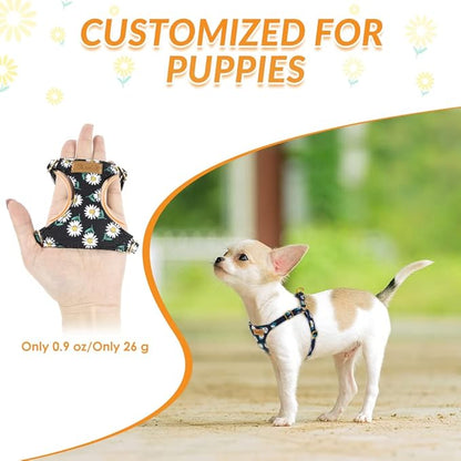 Lukovee Puppy Harness and Leash Set, No Pull Lightweight Soft Suede Adjustable Pet Harness Vest with Snap Buckle for Puppy Small and Medium Size Dog (Black-S)