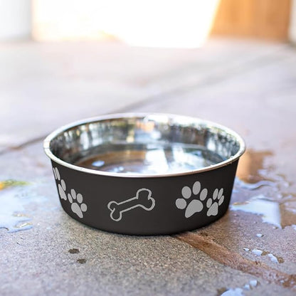 Loving Pets Bella Dog Bowls- Stainless Steel Dog & Cat Bowls - Spill Proof Dog Food Bowl, Cat Bowl, Puppy Essentials & Pet Supplies Great for Home & Travel (Large 35-65 lbs, Espresso)