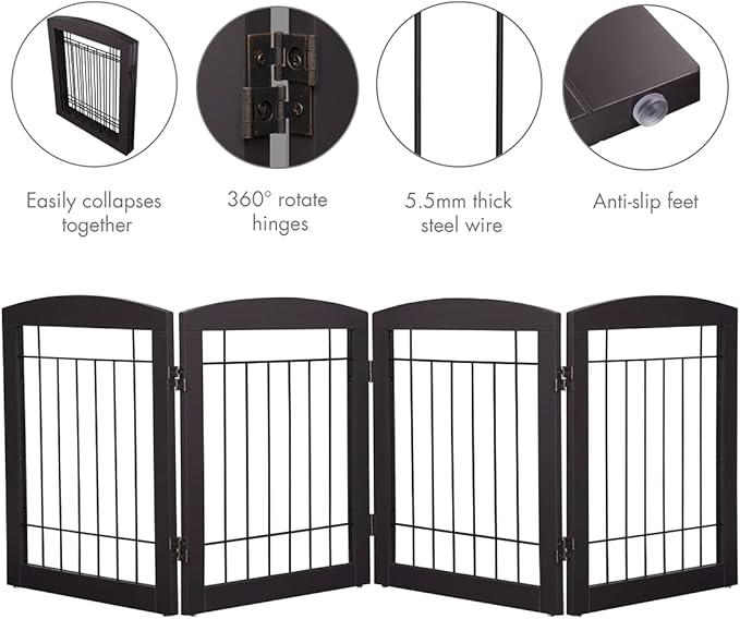 Dog Gate - 4 Panel Foldable Pet Gate Indoor for Doorways, House, Stairs, Freestanding Gate for Dogs - 80x24 -Inch Puppy Safety Fence by PAWLAND, Espresso