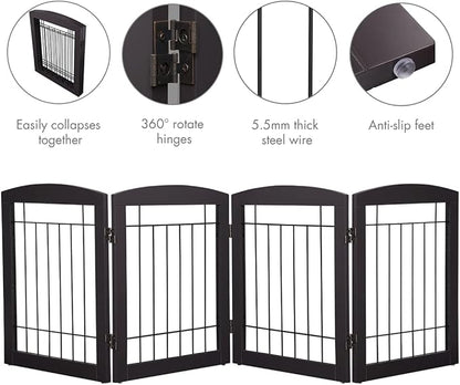 Dog Gate - 4 Panel Foldable Pet Gate Indoor for Doorways, House, Stairs, Freestanding Gate for Dogs - 80x24 -Inch Puppy Safety Fence by PAWLAND, Espresso