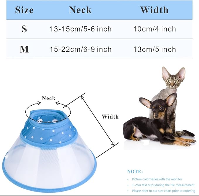 Cat Cone Collar, to Stop Licking, Recovery Elizabethan After Surgery, Clear Soft Neck E-Collar, Not Block Vision, for Kitten Puppy Dog Pet in Surgery Remedy - M in Blue