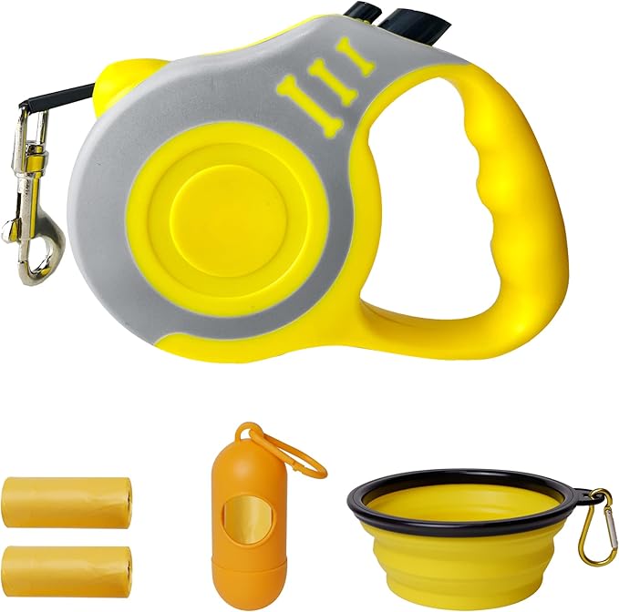 Retractable Dog Leash Automatic Telescopic Tractor Dog Tape, Pet Tape 10/16 FT Durable and Convenient, with Folding Bowl, Dispenser, Rubbish Bags, Suitable for Small and Medium Dogs
