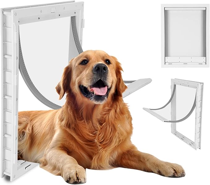 Haofy Large Pet Door for Big Dogs Easy Installation Wall Mounted Dog Door with Automatic Close Magnet Detachable Locking Panel for Secure Pet Entry Exit for House Garage Fence Indoor (White)