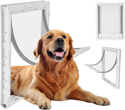 Haofy Large Pet Door for Big Dogs Easy Installation Wall Mounted Dog Door with Automatic Close Magnet Detachable Locking Panel for Secure Pet Entry Exit for House Garage Fence Indoor (White)