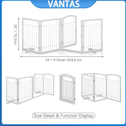 Vantas Folding Pet Gate 96" Wide, 30" Tall No-Assembly Metal Dog Gate, Freestanding Wire Pet Puppy Safety Fence, Extra Wide with 2PCS Support - White