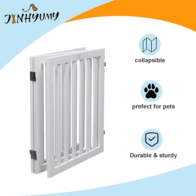 Dog Gate Wooden Freestanding Pet Gate3 Panel 23.6" Height White Indoor Dog Fences,House Gate for Doorways & Stairs