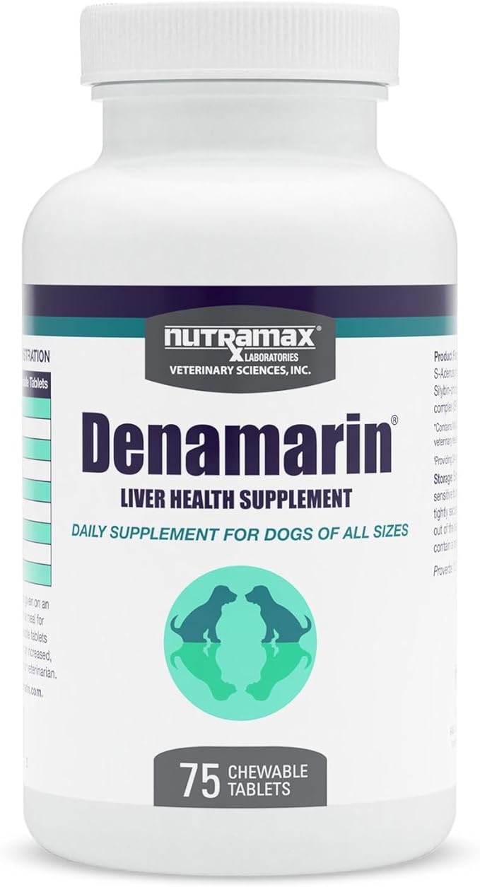Nutramax Denamarin for Dogs, Liver Health Supplement with S-adenosylmethionine (SAMe) plus Silybin, Liver Support for Dogs, Chewable Tablets, 75 Count