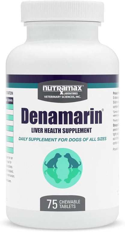 Nutramax Denamarin for Dogs, Liver Health Supplement with S-adenosylmethionine (SAMe) plus Silybin, Liver Support for Dogs, Chewable Tablets, 75 Count
