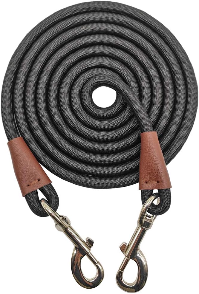 Tie Out Rope Dog Leash, Long Tether 8-10-13-15-20-25-30-35-40-50-65 FT Nylon Check Cord for Medium Large Dogs Indoor/Outdoor Camping Backyard (Black, 3/8" x 10ft)