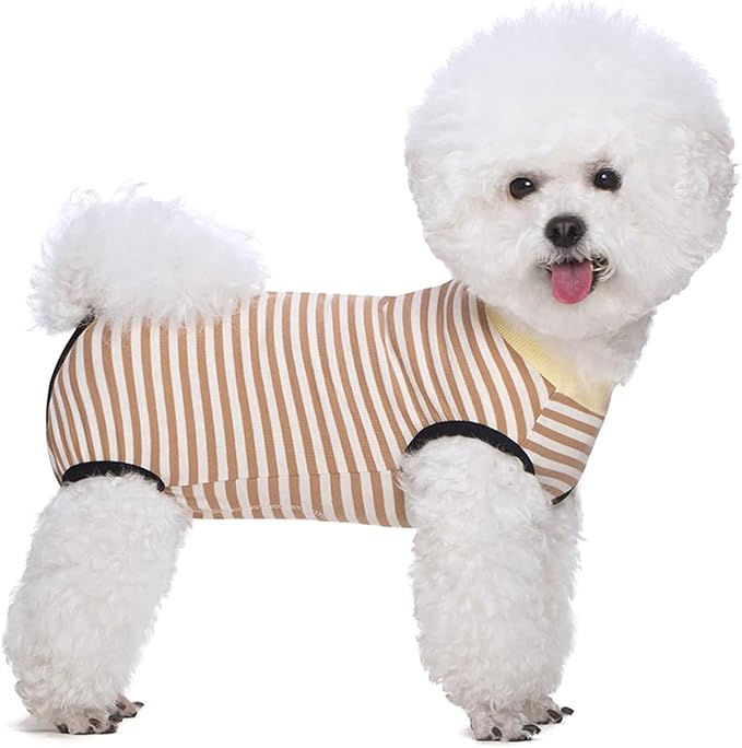 Dog Recovery Suit After Surgery,Spay Neuter Clothes for Female Dogs,Small Medium Dog Shirt,E-Collar Cone Alternative,Prevent Licking Wound Dog Onesie,Pet Surgical Suit(Brown White Stripe-l)