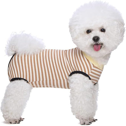 Dog Recovery Suit After Surgery,Spay Neuter Clothes for Female Dogs,Small Medium Dog Shirt,E-Collar Cone Alternative,Prevent Licking Wound Dog Onesie,Pet Surgical Suit(Brown White Stripe-l)