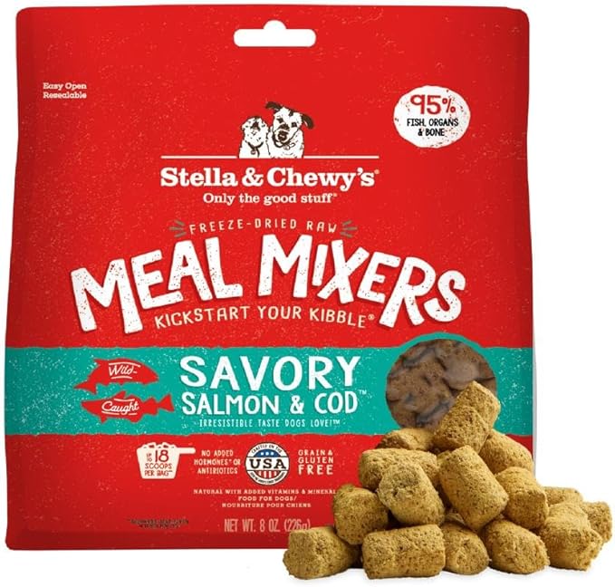 Stella & Chewy's Freeze-Dried Raw Salmon & Cod Meal Mixers- Dog Food Topper and Mixer - Made with 95% Wild-Caught Salmon & Cod, Organs & Bone - Perfect for Picky Eaters - Grain-Free - 8 oz