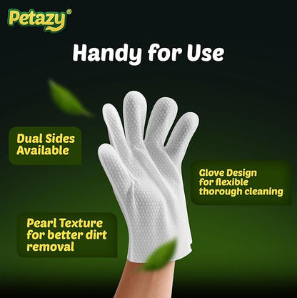 Petazy Pet Glove Wipes for Dogs & Cats – Hypoallergenic Thick Cleaning Gloves with Aloe & Coconut Oil for Paws, Face, Ears & Butt, Instant No Rinse Grooming Wipes to Deodorize and Hydrate, 50 Pack
