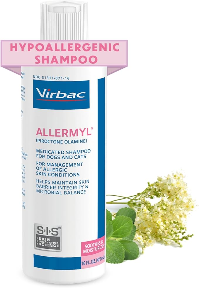 Allermyl Piroctone Olamine Medicated Pet Shampoo - Hypoallergenic Shampoo for Dogs and Cats, Soothing and moisturizing Dog Shampoo for Allergic Skin (by Virbac)