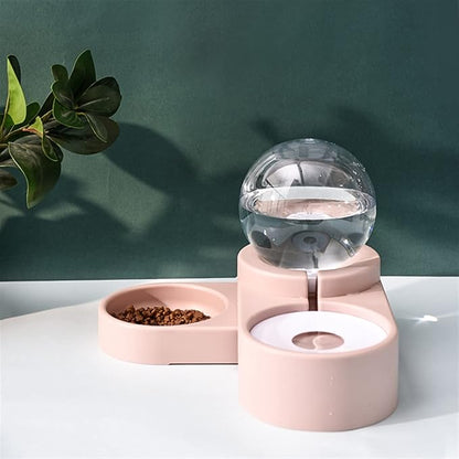 Pet Water Dispenser Spherical Pet Dog Bowl Variable Corner Cat Automatic Water Dispenser Supplies Plastic Double(Pink)